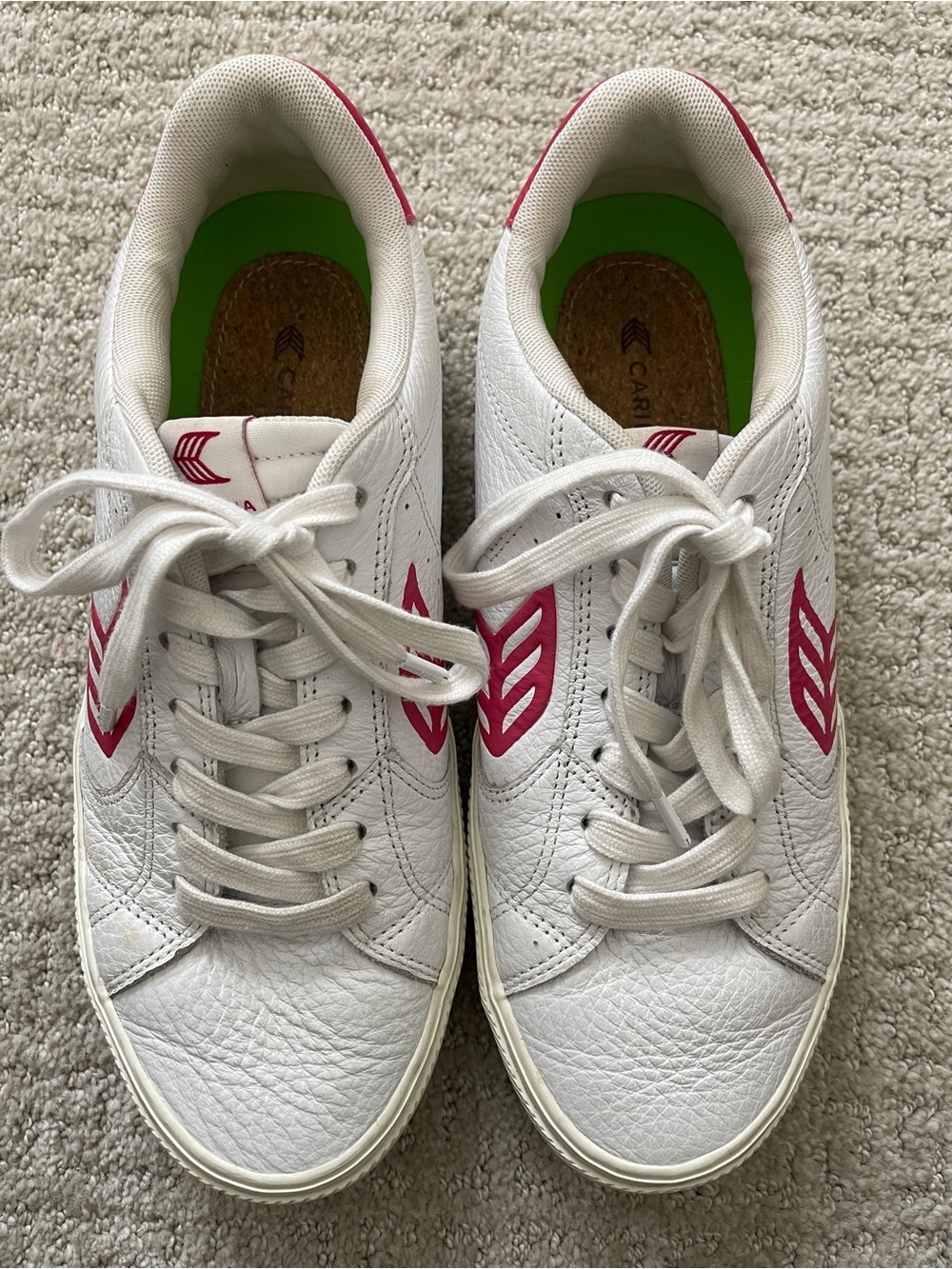 CARIUMA Salvas White Leather Sneakers with Hot Pink Accents